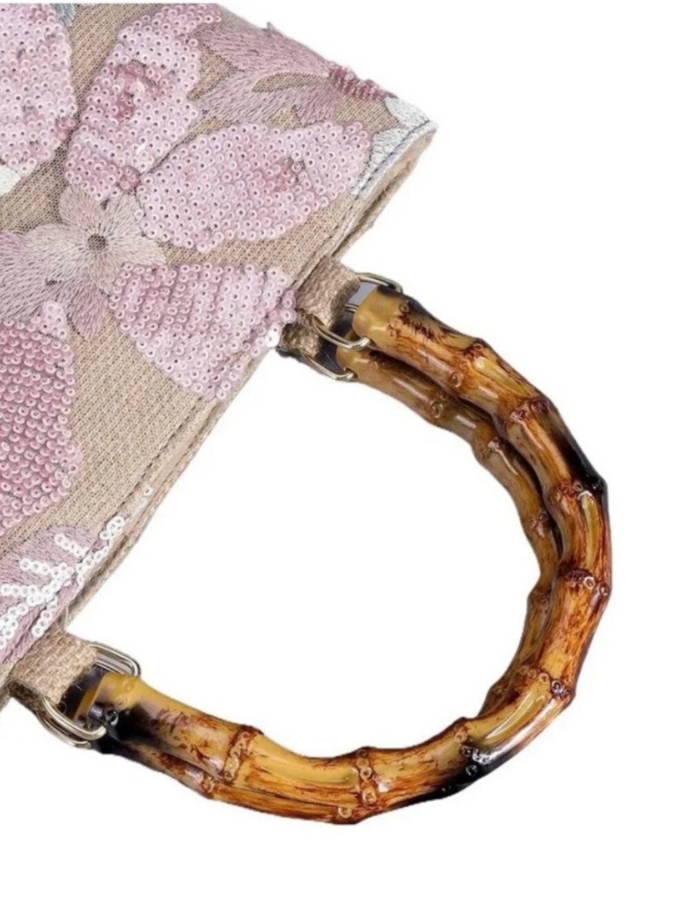 Elegant Floral Pattern Bag with Bamboo Handle - Picture 4 of 5